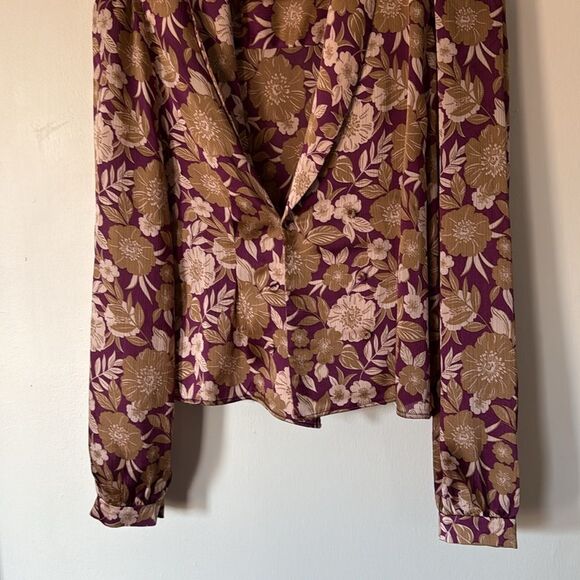 Favorite Daughter Anthropologieโ Rani Floral Blouse M Burgundy Tan Long Sleeve - Picture 4 of 8